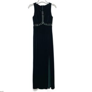 Atria Vintage Velvet Emerald Green Formal Gown Full Length Witch Diamonds sz 4